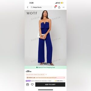 Strapless blue jumpsuit